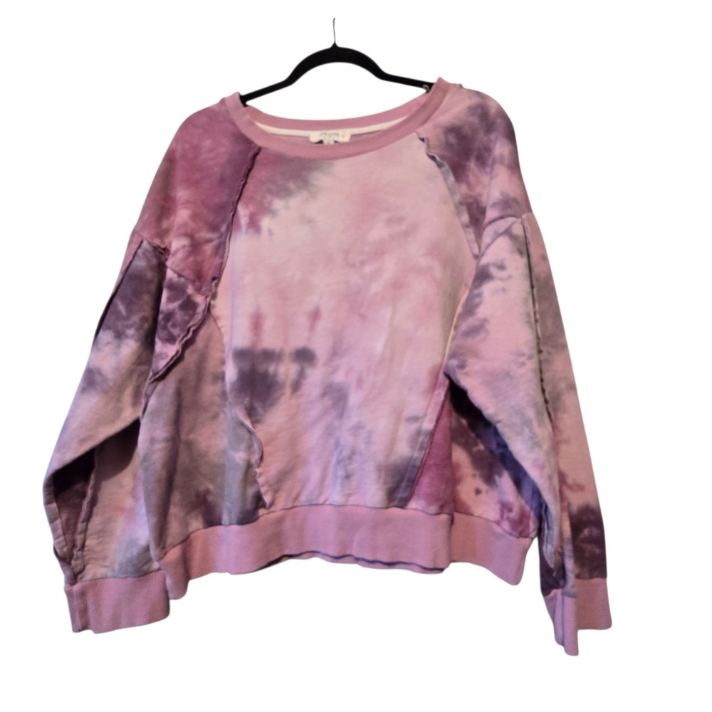 Umgee Tie Dye Sweatshirt Womens XL Purple Oversize Pullover Cropped Boho Hippie